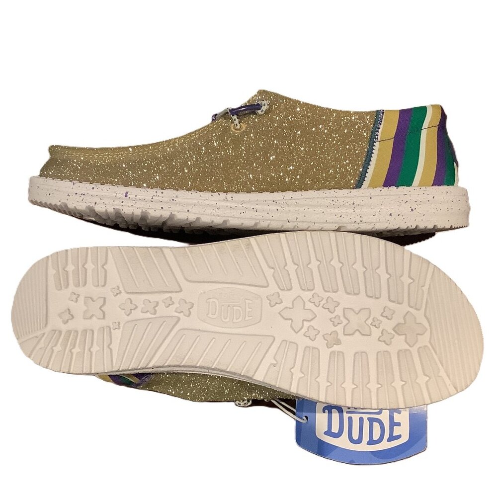 New Women's Hey Dude Wendy Funk Mardi Gras Party Slip-On Shoes Size 10 Met Gold